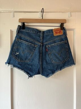 Levi's 501 Dark Blue Denim Cutoff Shorts with Frayed Hem